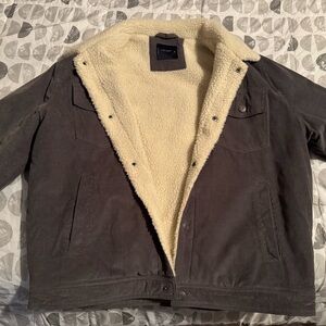 Lucky Brand Men's Gray Corduroy Jacket with Cream Lining